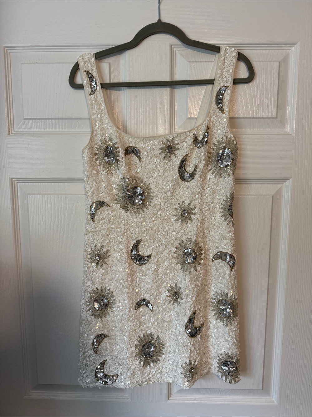 Show Me Your Mumu Lets Go Mini Dress White Celestial Sequin Moon Sun Sz M